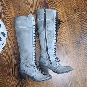 Roan Knee High Gray Lace-Up Boots